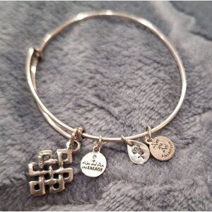 Alex And Ani Endless Knot Charm Expandable Wire Bangle Bracelet Silver Tone